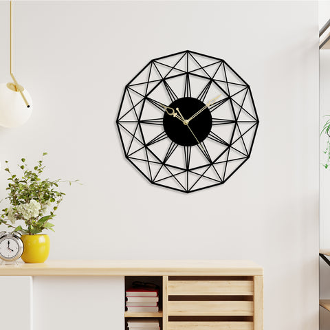 Antique Black Geometric Metal Wall Clock