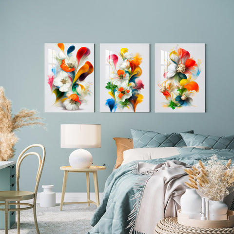 Bright Spring Flowers Acrylic Wall Art (Set of 3)