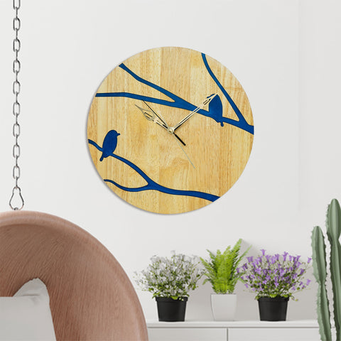 Bird On Sprig Solid Wood Resin Wall Clock
